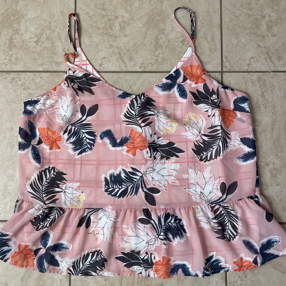 Ruffled Spaghetti Strap Floral Tank